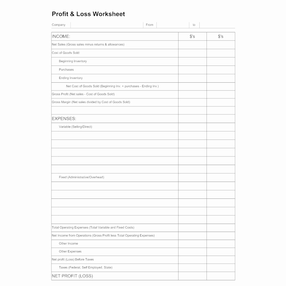 Profit and Loss Sheet Examples Best Of Profit &amp; Loss Worksheet