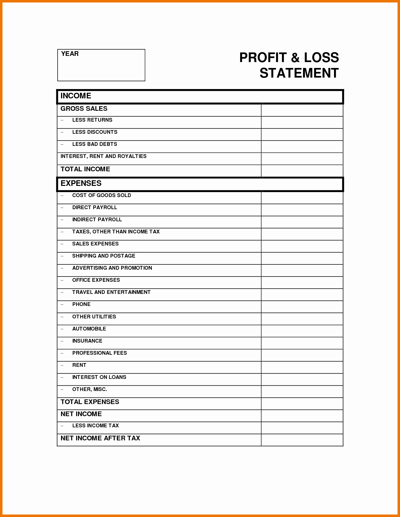 Profit and Loss Sheet Template Unique Blank Profit and Loss Statement Mughals