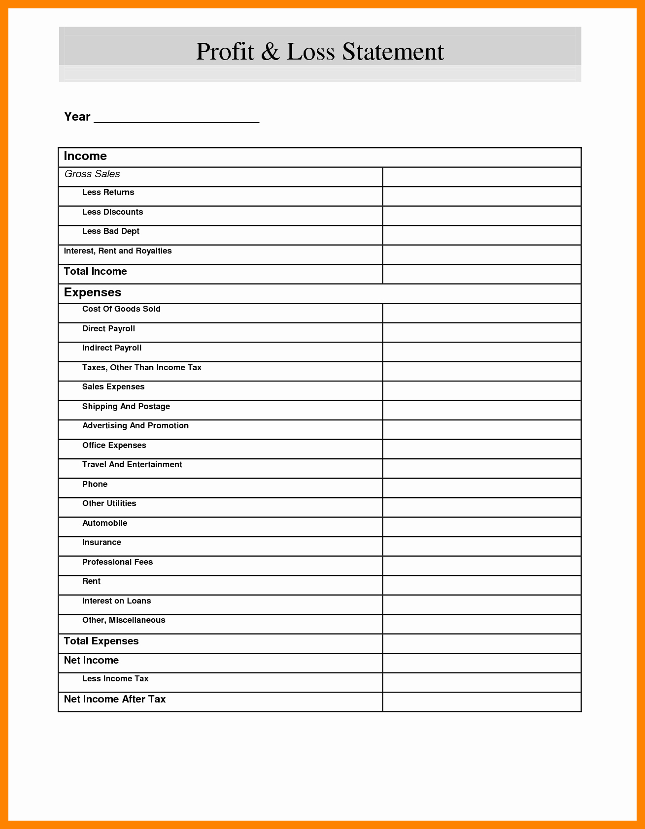 Profit and Loss Sheet Template Unique Free Profit Loss Statement Statement Trakore Document