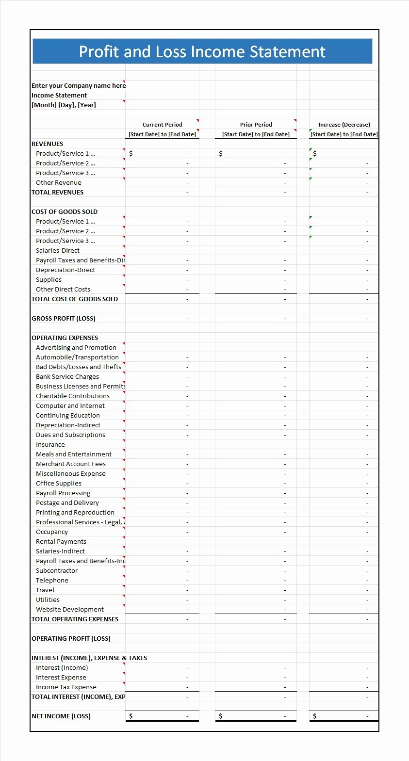 Profit and Loss Statement Examples Elegant 35 Profit and Loss Statement Templates &amp; forms