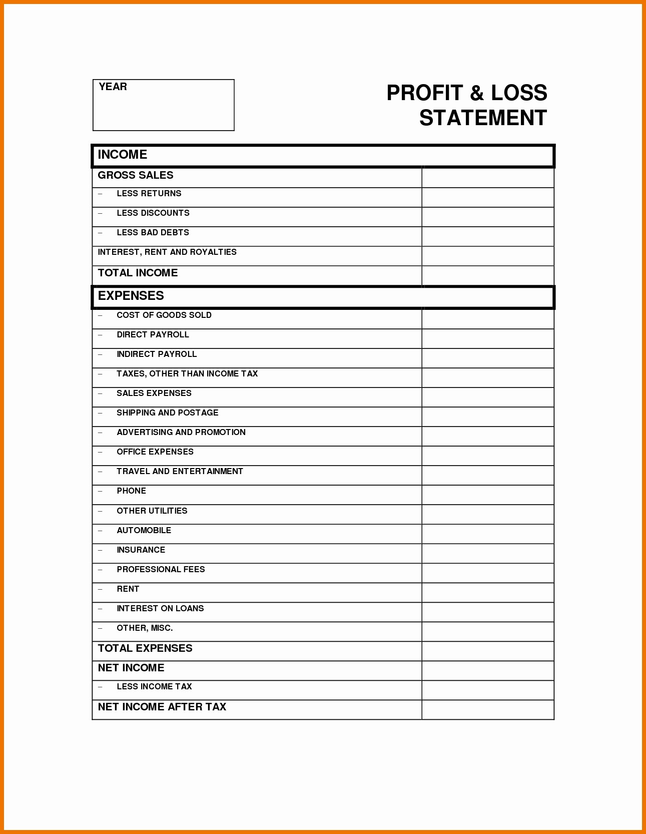 Profit and Loss Statements Examples Best Of Profit and Loss Statement Template