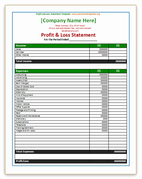 Profit and Loss Statements Template Fresh Profit and Loss Statement Template