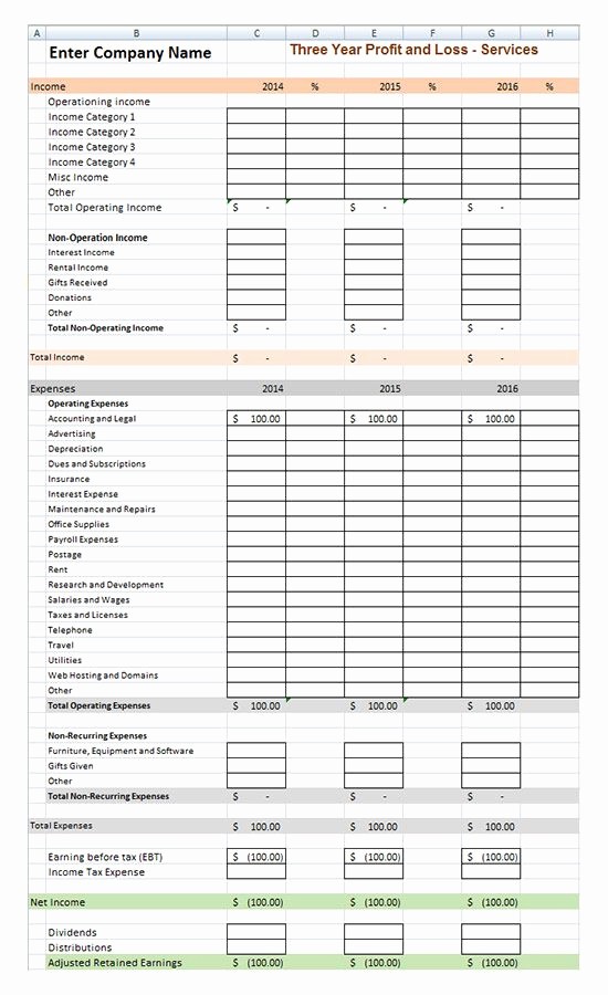 Profit Loss Statement Excel Template New Profit and Loss Statement Template Goods Services