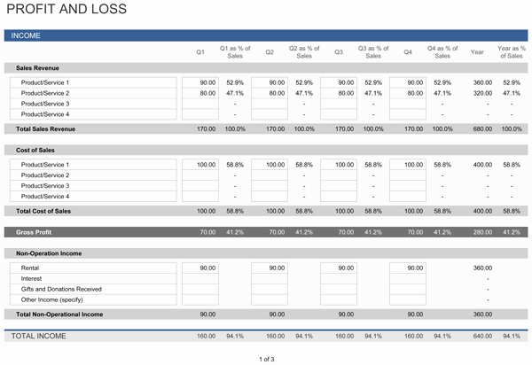 Profit Loss Statement Template Excel Unique Profit and Loss Statement