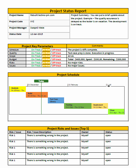 Program Management Status Report Template New E Page Project Status Report Template A Weekly Status