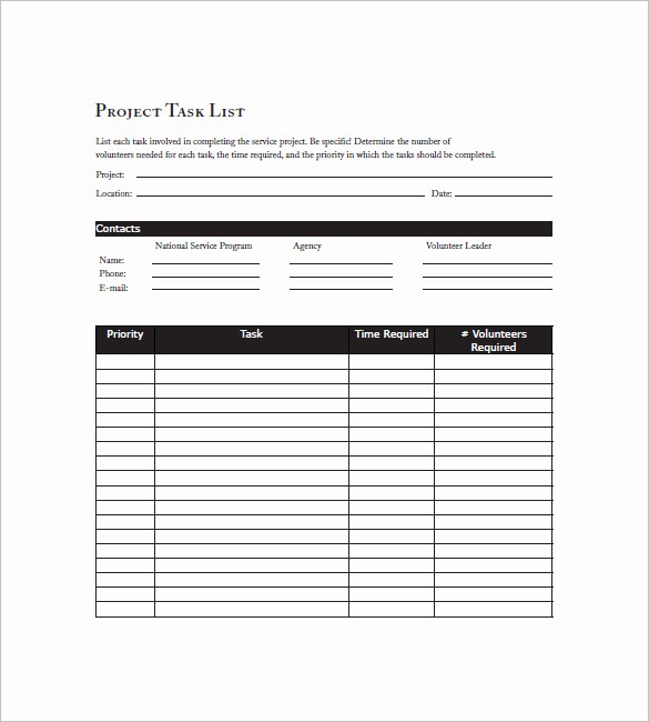 Project Contact List Template Excel Elegant Project Task List Template – 10 Free Sample Example
