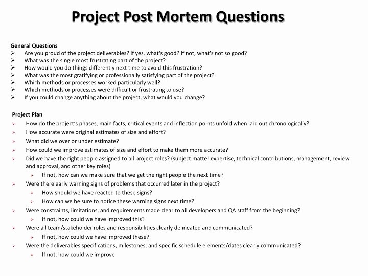 Project Management Post Mortem Template New Ppt Project Post Mortem Questions Powerpoint