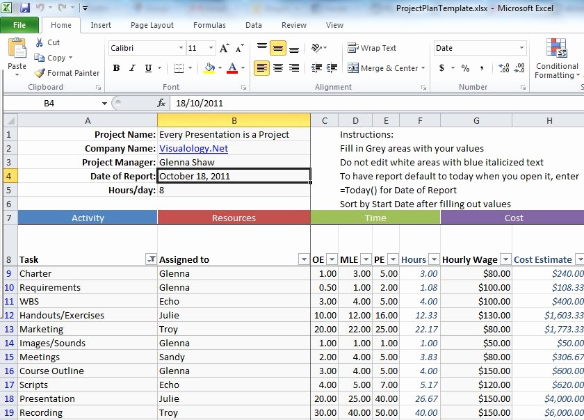 use this excel spreadsheet for project management