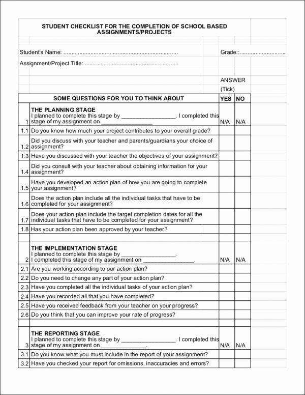 Project Planning Template for Students Fresh 20 Student Checklist Samples &amp; Templates