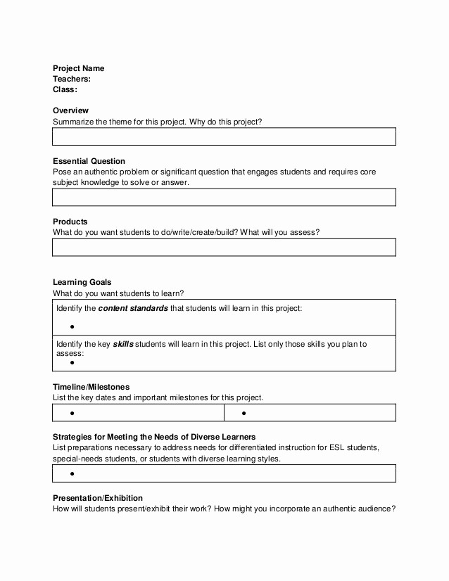 Project Planning Template for Students Lovely Pbl Planning Template