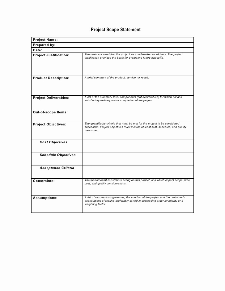Project Statement Of Work Template Awesome Project Scope Template