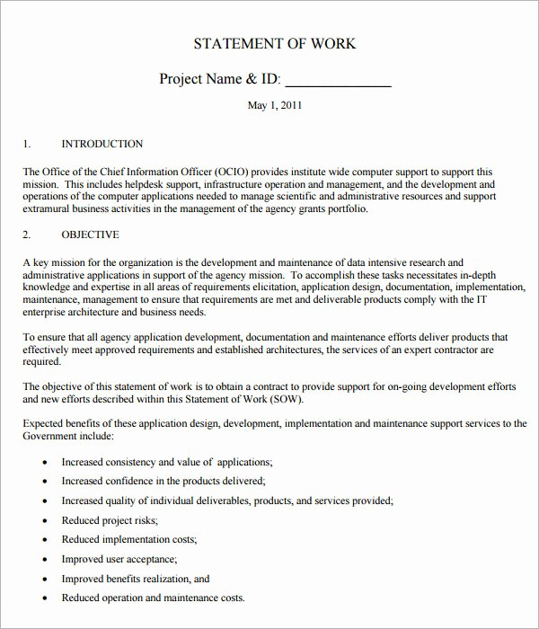 Project Statement Of Work Template Beautiful 13 Statement Of Work Templates