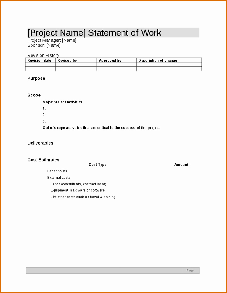 Project Statement Of Work Template Unique 5 Statement Of Work Template