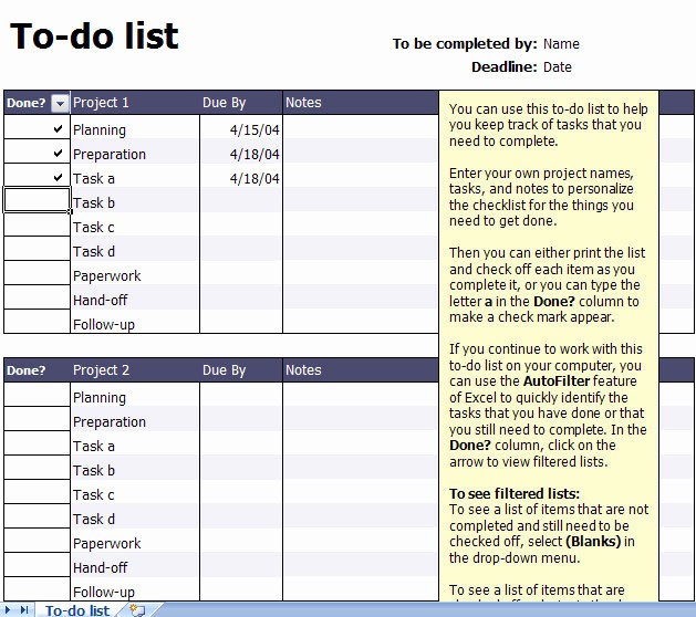 Project to Do List Excel Awesome Project Management to Do List Excel Template to Do List