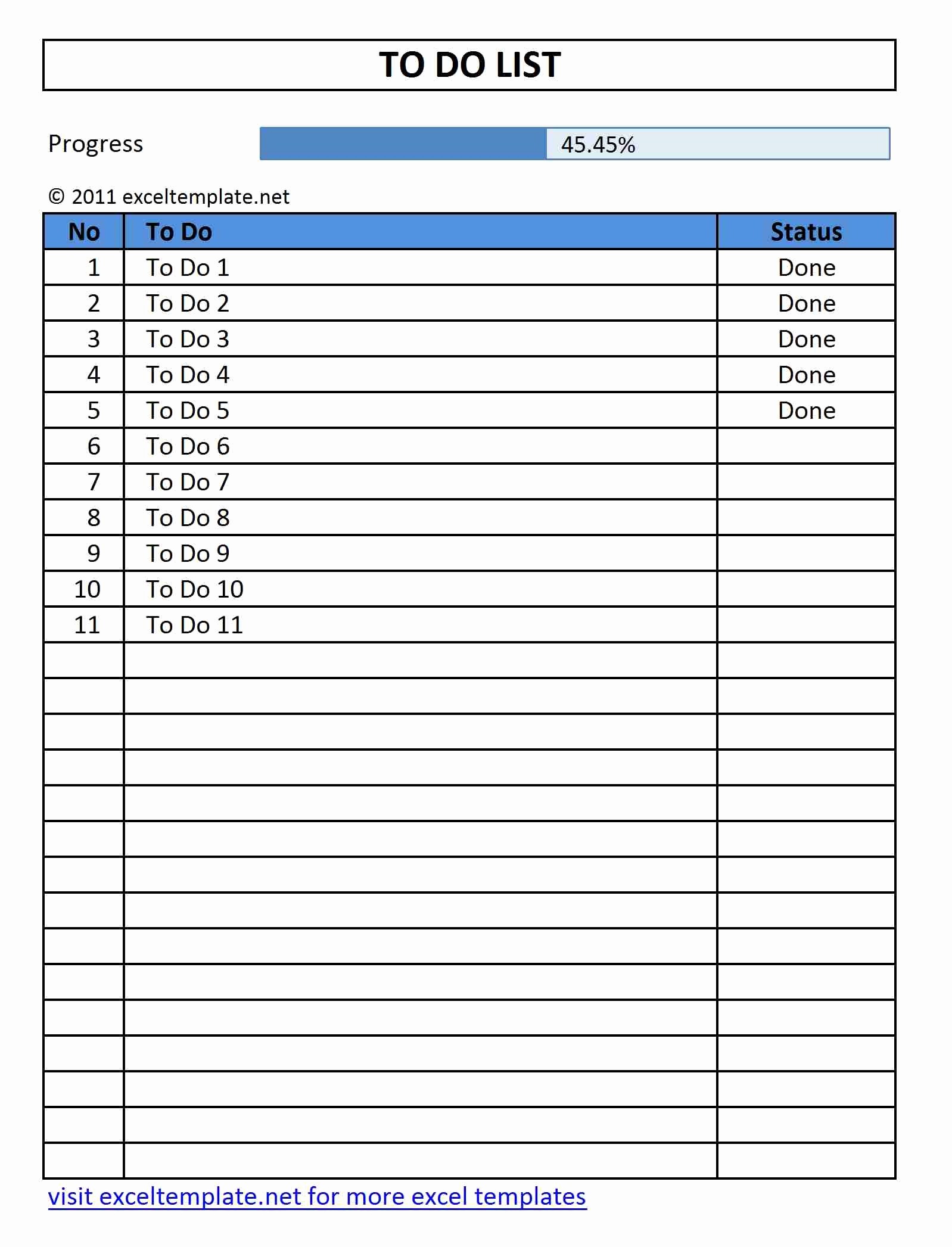 Project to Do List Excel New Task List Template