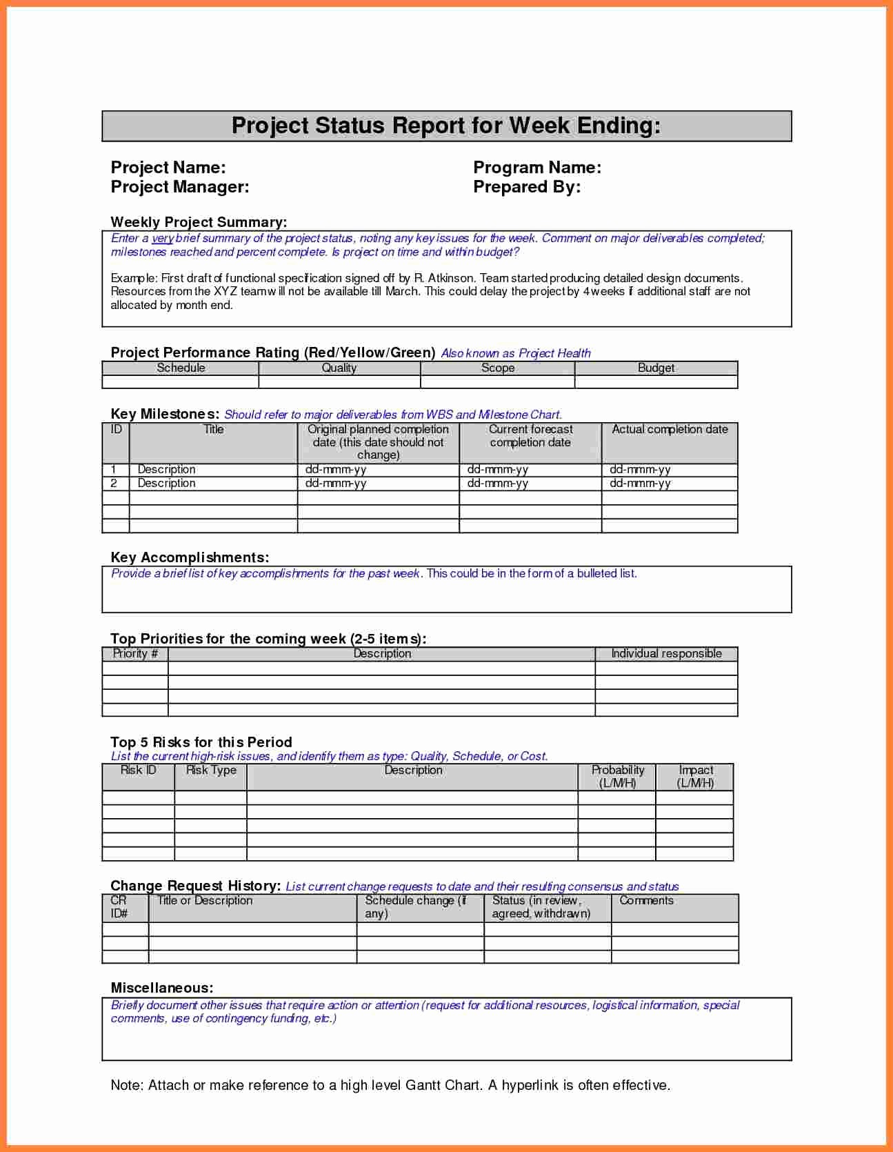Project Weekly Status Report Template Inspirational 8 Weekly Progress Report Template Project Management