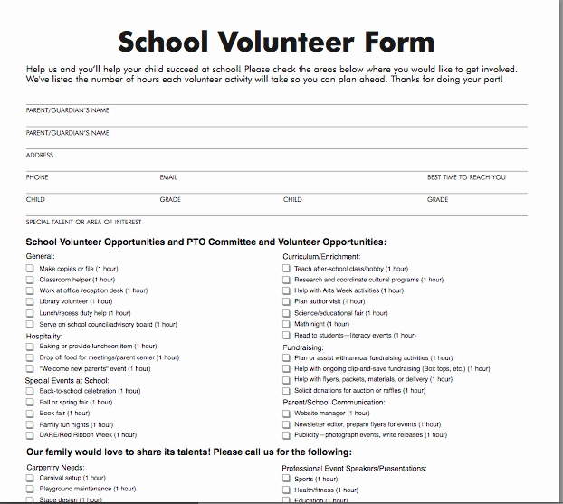 Pta Meeting Sign In Sheet Lovely Volunteer Sign Up form Great Back to School tool