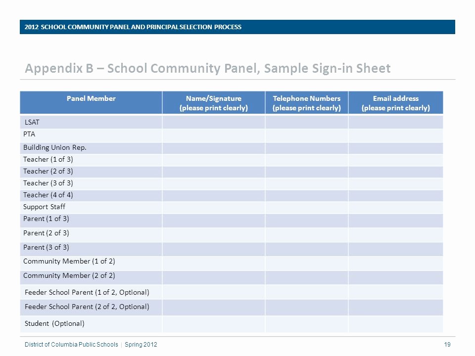 Pta Meeting Sign In Sheet Luxury 2012 School Munity Panel and Principal Selection