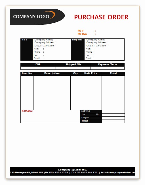 Purchase order Template Microsoft Word Inspirational Purchase order Template