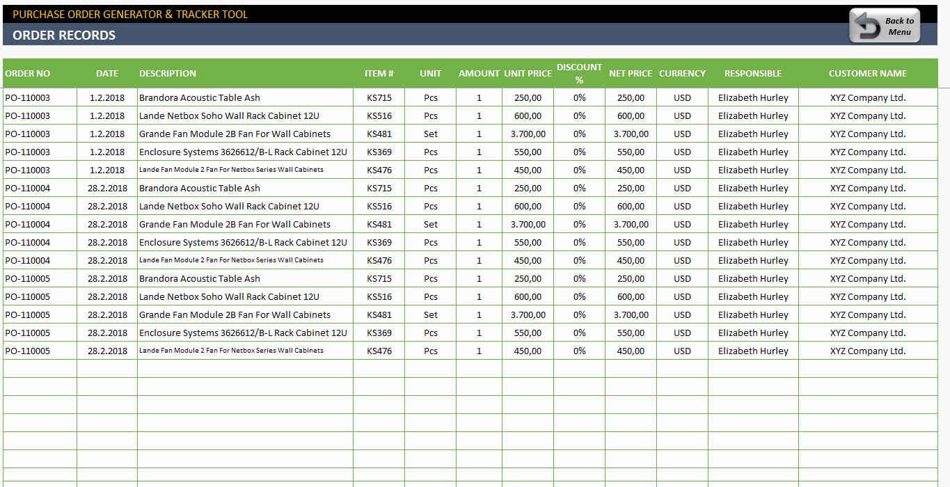 50 Purchase Order Tracking Excel Spreadsheet