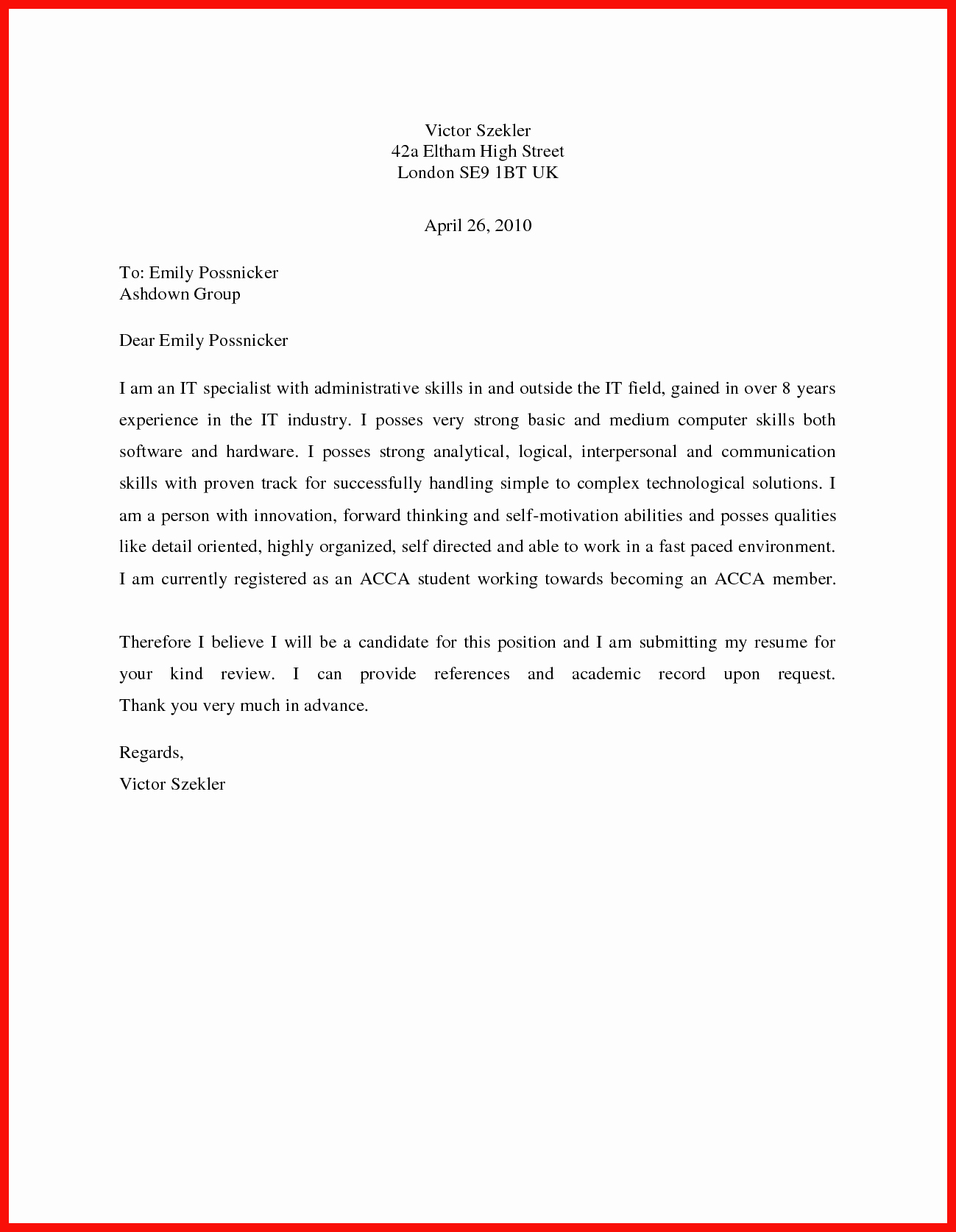 Quick and Easy Cover Letters Luxury Basic Cover Letter Sample