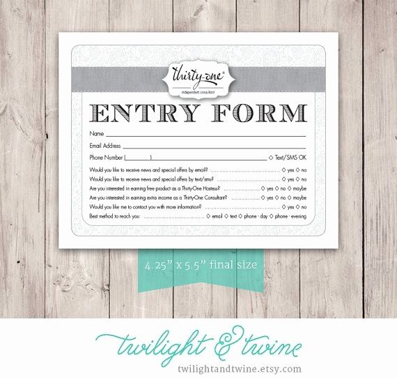 Raffle Entry form Template Word Awesome Thirty One Drawing Entry form Pdf Printable Template