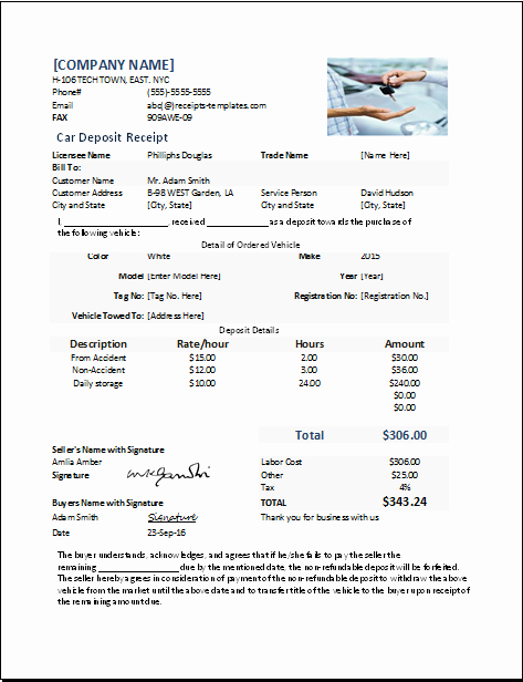 Receipt for Purchase Of Car Luxury Car Deposit Receipt Template at Receipts Templates