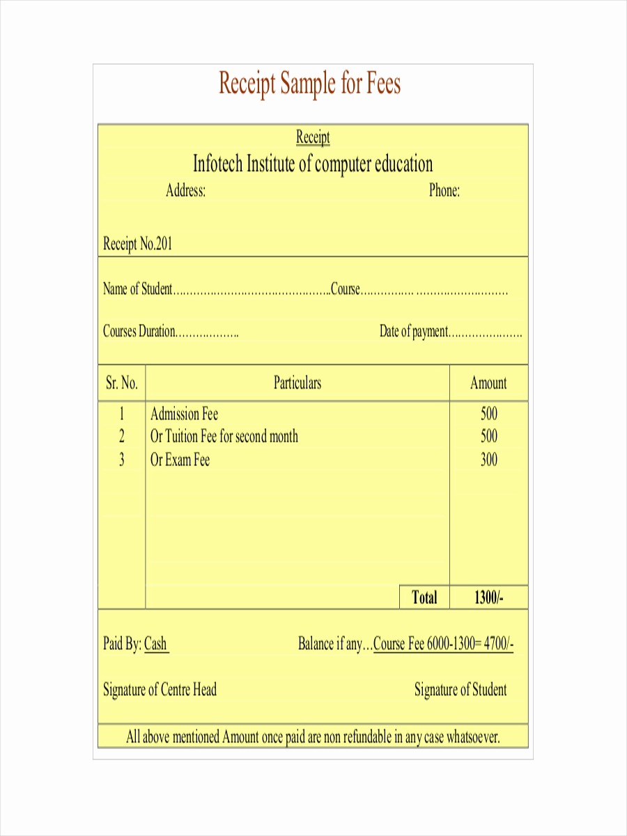 Receipt format for Payment Received Luxury 6 School Receipt Examples Samples