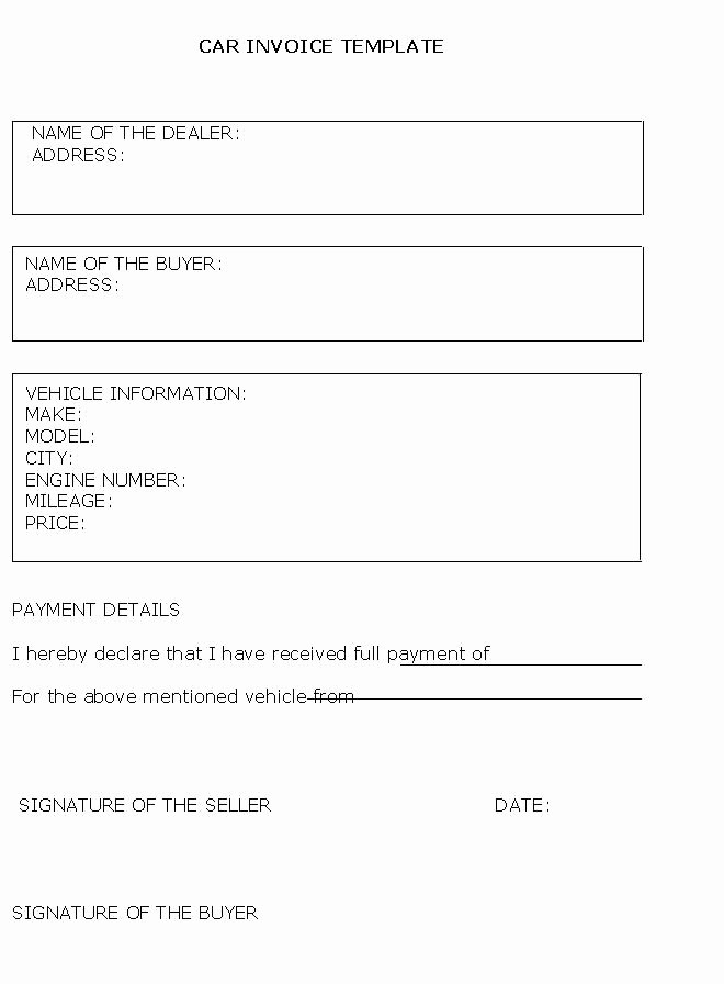 Receipt Template for Car Sale Fresh Car Sales Invoice Template Free Invoice