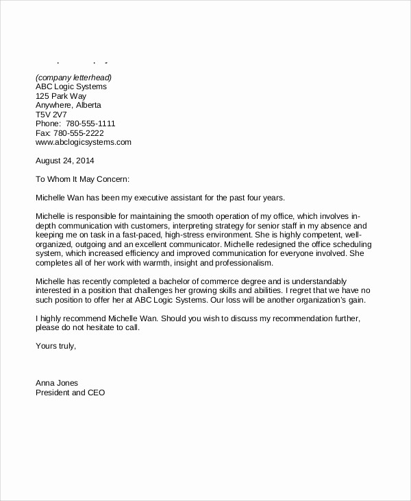 Recommendation Letter for An Employee Awesome 7 Sample Employee Re Mendation Letters