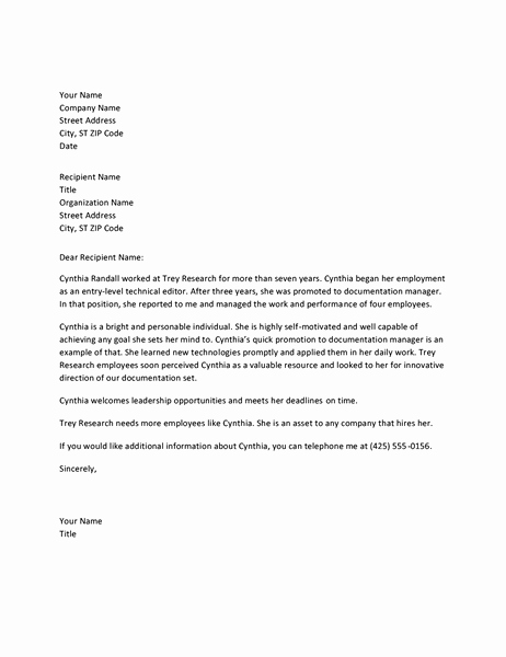 Recommendation Letter for An Employee New Reference Letter for Managerial Employee