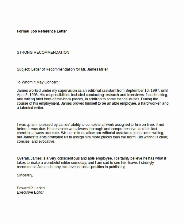 Recommendation Letter for Job Reference Beautiful formal Reference Letter 9 Free Word Pdf Documents
