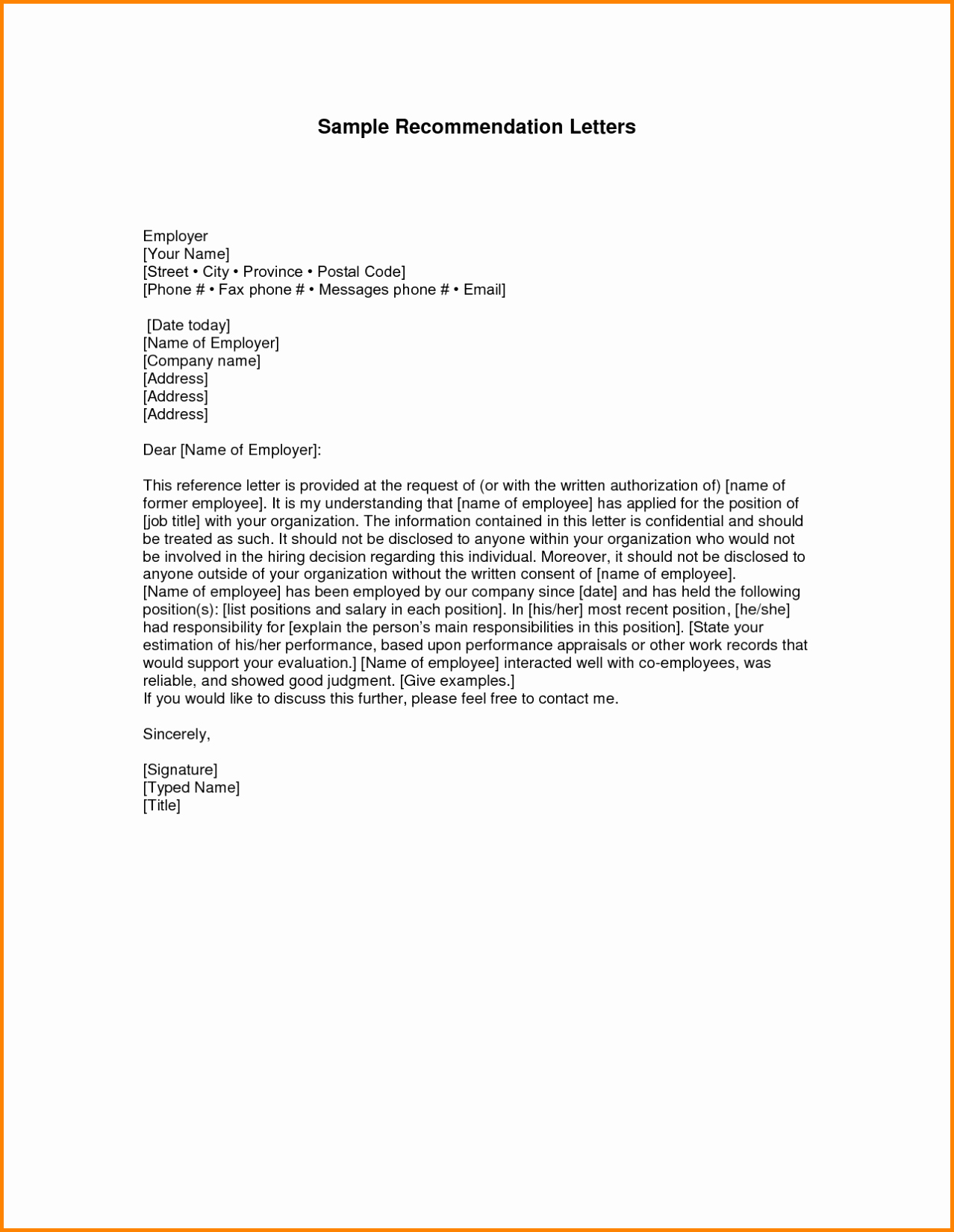 Recommendation Letter for Job Sample Lovely Employment Reference Letter Sample Template Printable