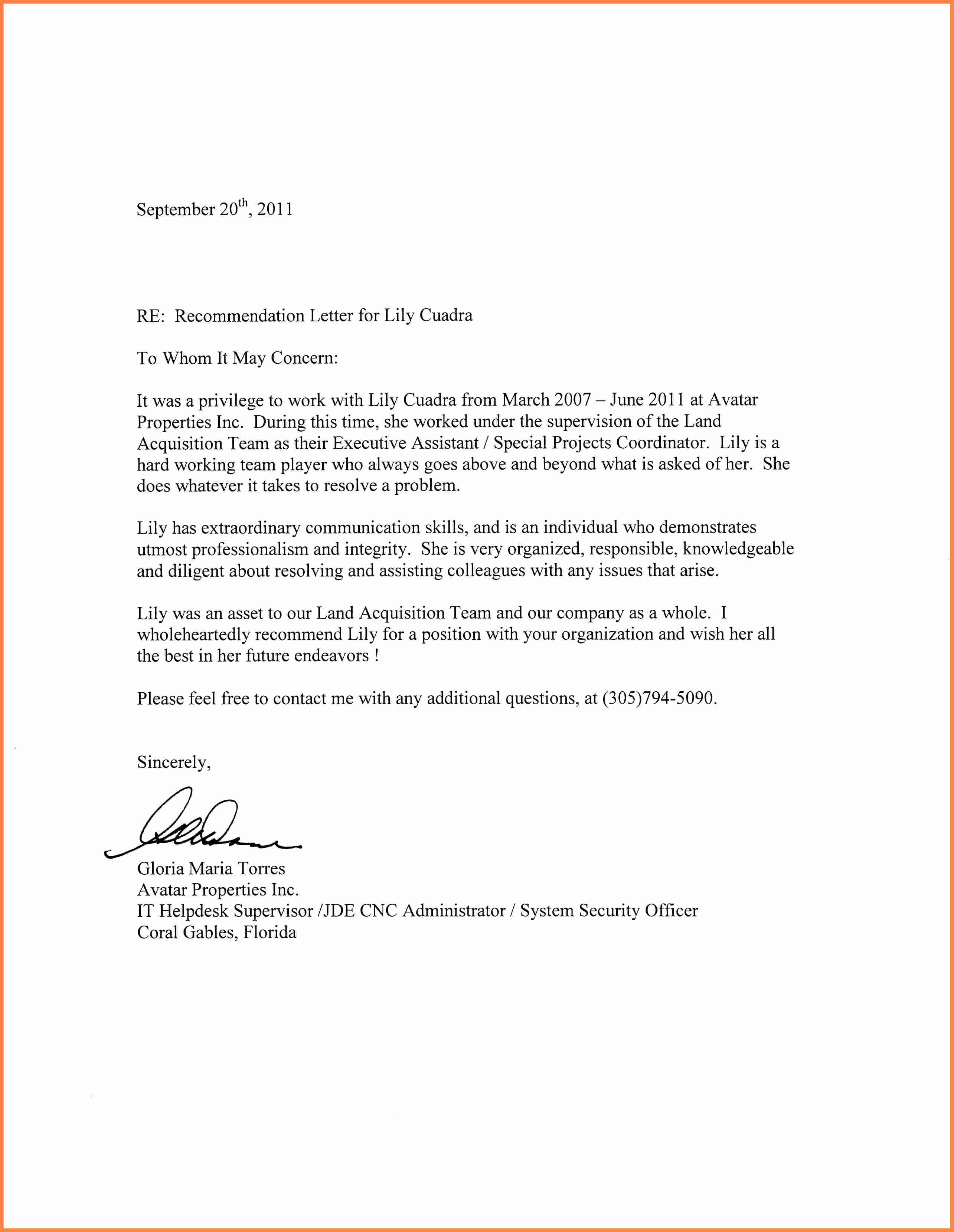 Recommendation Letter Sample From Employer Inspirational Re Mendation Letter for An Employee Graduate School