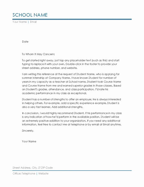 Recommendation Letter Template for Teacher Awesome Reference Letter From Teacher