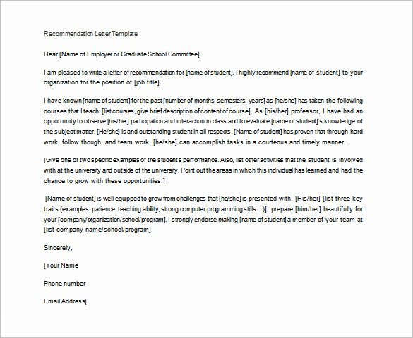 Reference Letter Examples for Teachers Unique Letter Of Re Mendation for Teacher – 12 Free Word
