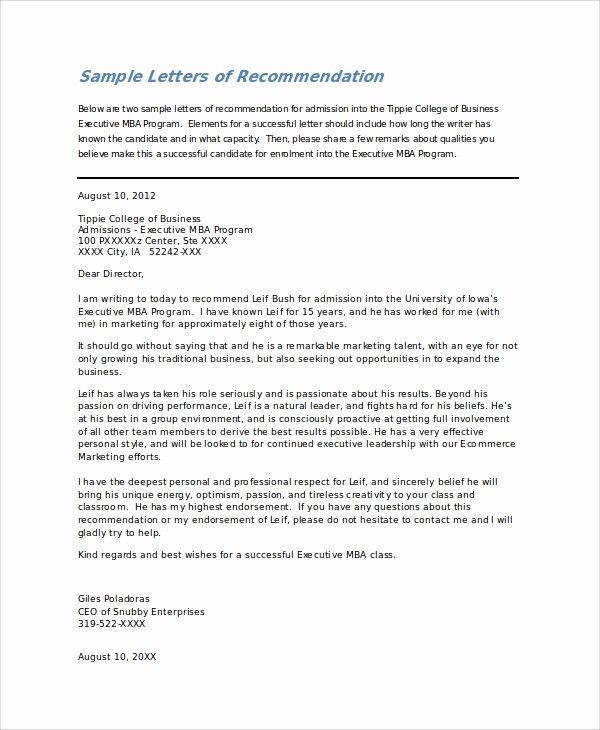Reference Letter for College Admission Elegant 7 College Re Mendation Letter Samples