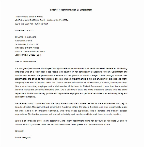 Reference Letter for Employment Template Luxury 10 Job Re Mendation Letter Templates Doc