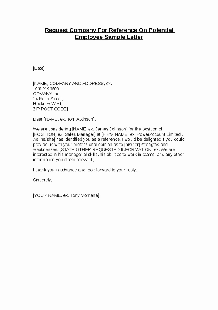 Reference Letter for Employment Template New Reference Letter Template Employment – Templates Free