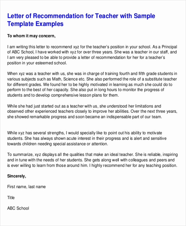 Reference Letter for Teaching Job Awesome 29 Reference Letter format Samples