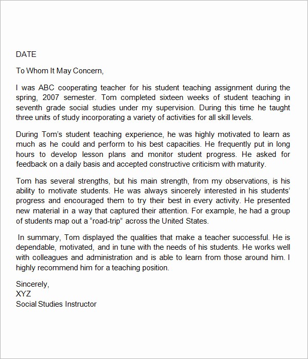 Reference Letter Sample for Teacher Elegant Sample Letters Of Re Mendation for Teacher 12