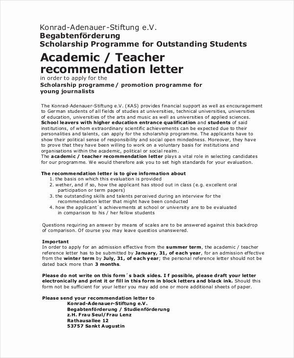 Reference Letter Template for Teacher Elegant Scholarship Re Mendation Letter Free Sample Example