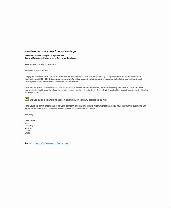 Reference Letter Template From Employer New 6 Sample Employer Re Mendation Letters