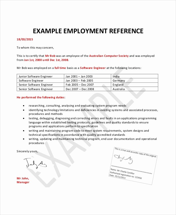 Reference Letter Template From Employer Unique Employment Reference Letter 8 Free Word Excel Pdf