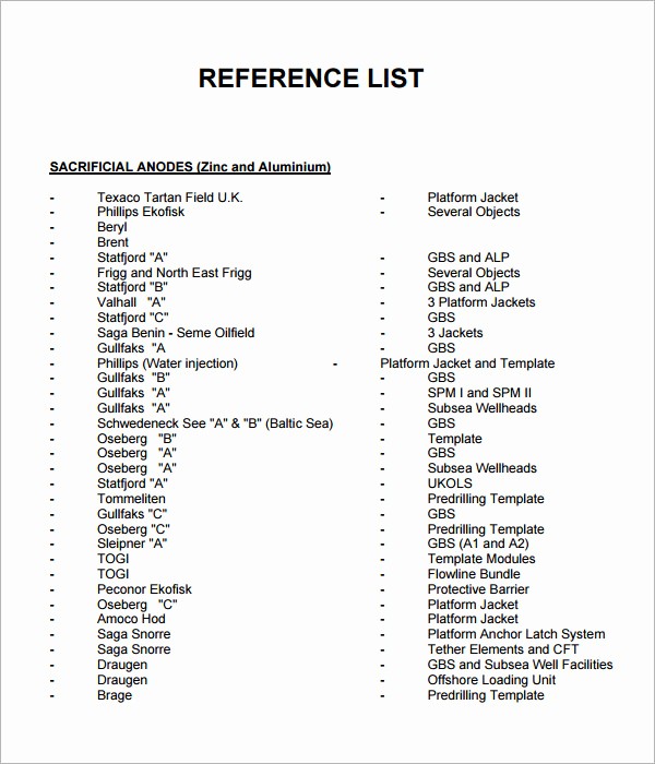 Reference List for A Job Lovely Reference List Template 9 Download Documents In Pdf Word