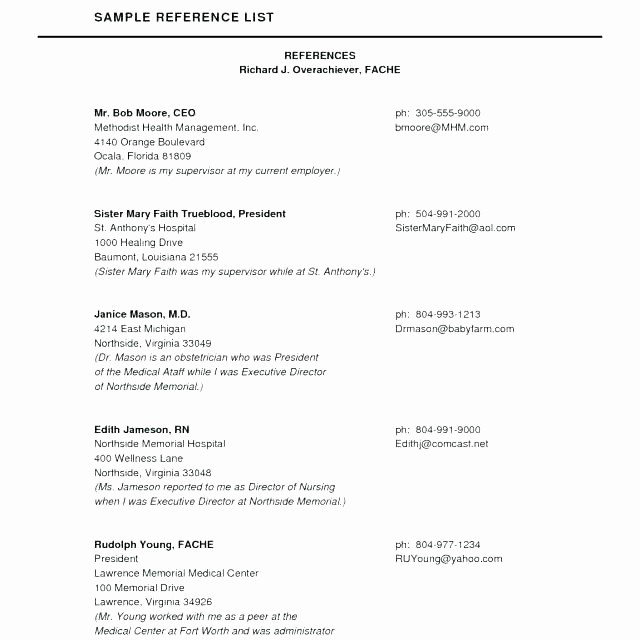 Reference List for A Job New References Page Resume format Sample Reference Sheet for