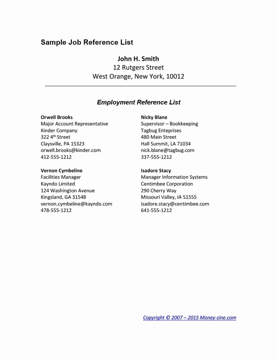 Reference List for A Job Unique 40 Professional Reference Page Sheet Templates