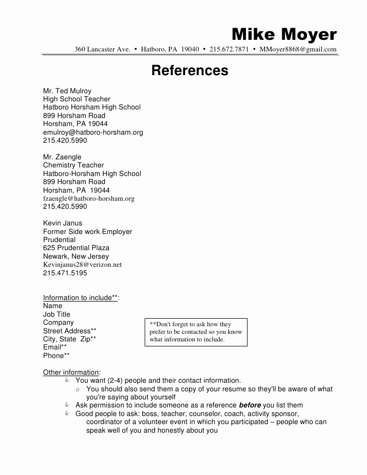 Reference List for A Job Unique Resume References