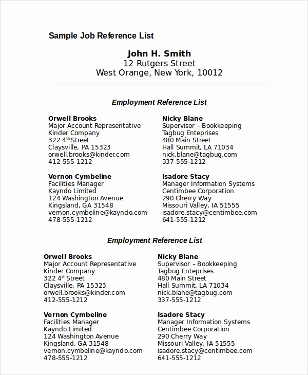 Reference List for Job Application Fresh Reference List 8 Free Pdf Word Documents Download