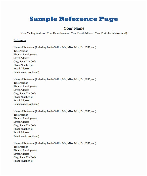 Reference Page Layout for Resume Lovely Reference Page Template